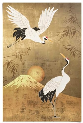 REINDERS Poster, Kraniche, Wohnzimmer, Poster, Wanddeko, Room Decor, 150 gr. glänzend Bilderdruckpapier, Gold, 91,5x61cm