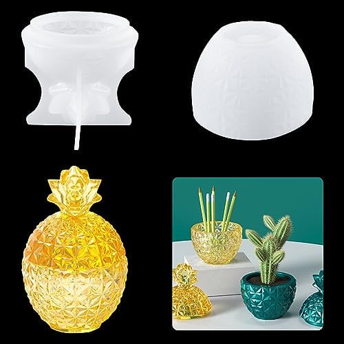 DeryArcle Silikonform Epoxidharz Dose mit Deckel Ananas Storage Jar Mold Schmuckbox Gießharz Formen Aufbewahrungsbox Harzform Vorratsdosen für Handwerk DIY Home Decoration