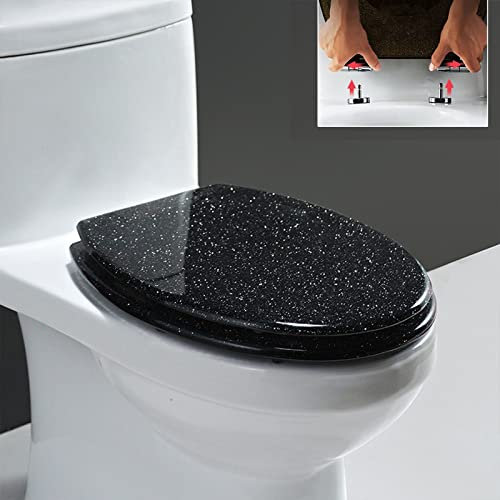 Glitzer Toilettensitz, WC Sitz Mit Absenkautomatik, Toilettendeckel Aus Harz, Stable Klodeckel Hochwertige Qualität Toilettenbrille, Antibakteriell Oval,Schwarz