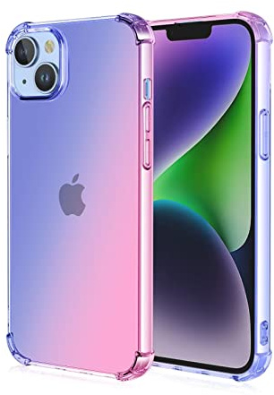 HONLEN Coque pour iPhone 14 Étui, (6.1 inches) Transparente Dégradée TPU Silicone Quatre Coins Renfort d'angle Case