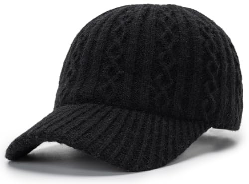 INOGIH Damen Winter Warm Knit Visor Beanie Newsboy Cap Kaltes Wetter Warm Winter Mütze für Männer Teens, schwarz, Medium
