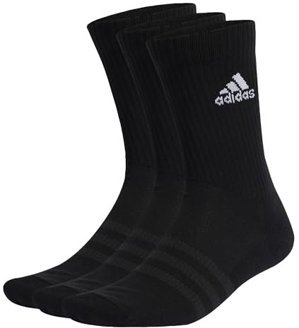 adidas Unisex Cushioned Crew Socks 3 Pairs, Black / White, 13-14.5