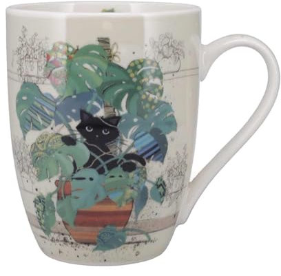 KIUB Mug porcelaine arrondi - motif chat se cachant dans des plantes - hauteur 10CM - contenance 340ML - boite assortie