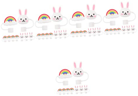 STOBAZA 40 Pièces Bouchon De Paille De Dessin Animé Décor De Charme De Paille Pointes De Paille En Silicone Pointe De Paille Animaux Paille Anti-rides Lapin Gel De Silice Enfant Mignonne