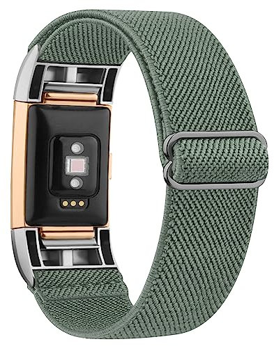 Wanme Ersatzarmband für Fitbit Charge 2, elastisches Sport-Armband für Damen/Herren, verstellbar, 114 mm - 218 mm, Grün, Nylon, Edelstahl, Schnalle, Unisex, 11,4 cm - 21,8 cm