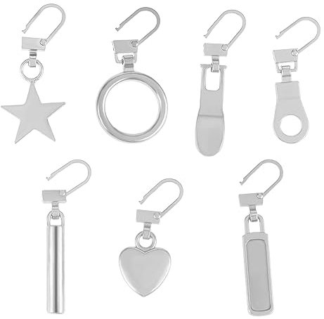 TIESOME Reißverschluss Zipper,14 Stück 7 Ausführungen Universelles Ersatzset für Reißverschlussschieber Metall Reißverschluss Zipper für Kleidung Jacken Tasche Zelte Gepäck Koffer Rucksack (Silber)