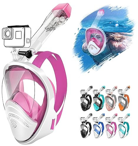 HINATAA Maschera Subacquea,Doppia Palla Galleggiante Maschera Snorkeling,180° Anti-Nebbia Leak Proof Maschera Facciale Integrale Snorkeling,Fotocamere Compatibili Bambini,Adulti (Rosa, S/M)