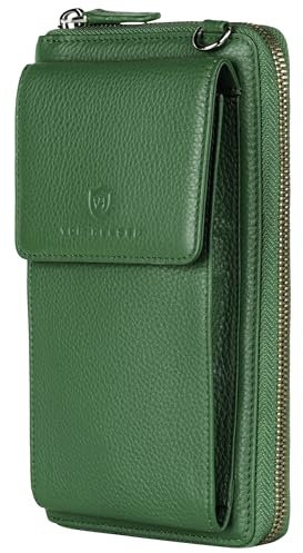VON HEESEN Leder Handy-Geldbörse mit RFID-Schutz - Handytasche mit Portemonnaie für Damen & Herren aus echtem Leder - Wallet mit Münzfach - Geldbeutel für Frauen und Männer in Grün