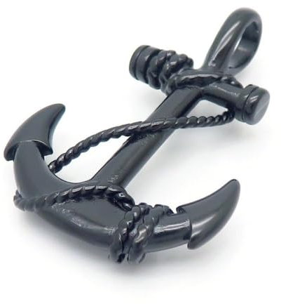 Bungsa Edelstahl Anhänger Schwarzer Anker mit Seil Anchor Kettenanhänger Damen und Herren