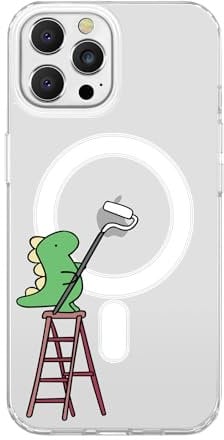 Wihytec Lovely Dinosaur Magnetic Phone Case for iPhone 14 PRO MAX Dinosaur Ladder Case Cover Clear Magnetic Phone Case Compatible with MagSafe Shockproof Girly Women Phone Cover Transparent Case