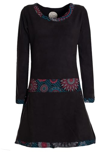 Vishes- Alternative Bekleidung - Extra warmes Winterkleid Damen Langarm Kleider Sweatkleid Fleece schwarz 36