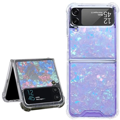 Abbery für Samsung Galaxy Z Flip 4 Hülle Glitzer Dürchsichtig Motiv mit Holografisch Schale Shell Muster Anti-Kratzer Handyhülle Frauen Mädchen Stoßfeste Schutzhülle (Glitzer Shell)