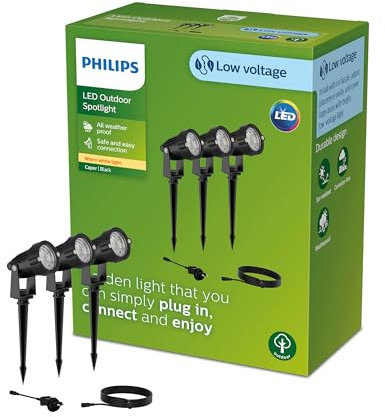 Philips Outdoor Niedervolt Caper Spots 3er Set, 3x1,5W, 24V, 2700 Kelvin, IP67 wasserfest, schwarz