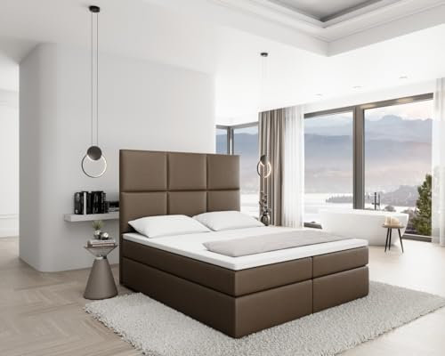 Sofa Dreams Lederbett Gavia Boxspringbett Komplettbett mit Matratze und Topper - Bettkasten BZW. Stauraum (Dunkelbraun, 160x200 cm)