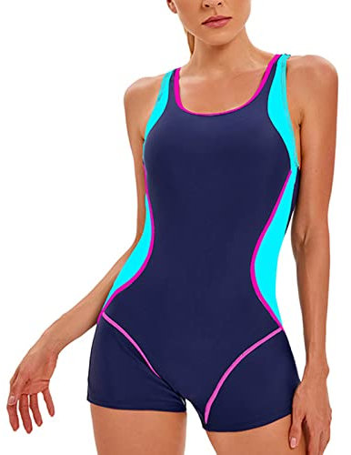 Costume Piscina Donna Intero Costume da Bagno Donna Senza Maniche Larghe Straps Girocollo Costume Intero Donna Curvy Pantaloncino Mare Donna Slim Fit Elegante Comodo Monokini Costumi Push Up