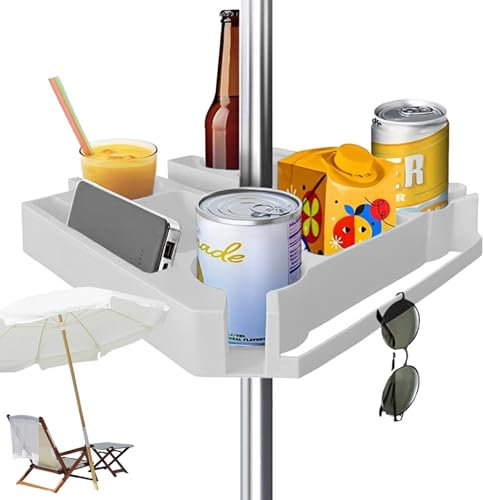 Bandeja de mesa con sombrilla para patio, bandeja portátil para mesa con sombrilla, 3 compartimentos para refrigerios, mesa con sombrilla, mesa con sombrilla incluida, 4 portavasos, 2 ranuras para tel