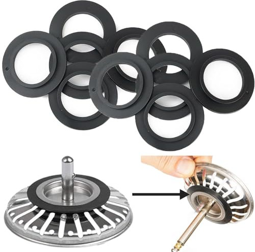 10 PCS Sink Plug Rubber Seal, Kitchen Sink Waste Fittings Seal Plug Pop Up Plug Washer, Sink Universal Replacement Fitting for Basket Strainer 78 79 80 82 83mm(Convex 32mm Black)