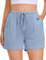 Lovasy Pantaloncini Pigiama Corti da Donna Pantaloncini Pigiama Estivi Modal Solidi Leggeri Pantaloni da Notte Grandi con Tasche Laterali C Azzurro M