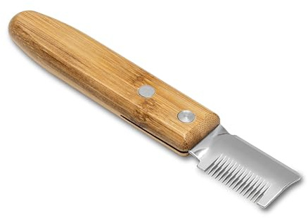 Mikki Couteau à dénuder en bambou pour le toilettage du chien, pour enlever les poils envahis par la végétation du top coat, lames antirouille durables, poignée profilée facile à tenir, dents épaisses