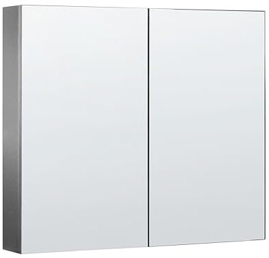 Beliani Armoire de Toilette 2 Portes 80 x 70 cm Rangement 2 Etagères Miroirs Suspendu Noir Navarra