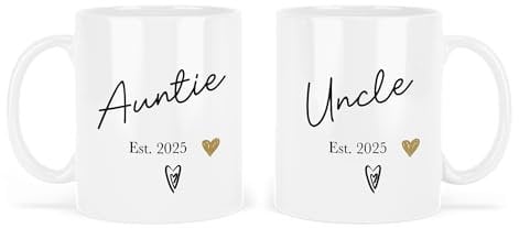 UNIQUEPGIFTS New Auntie and Uncle Gifts 2025, Pregnancy Announcement, Birthday Present from Niece or Nephew, Baby Reveal, 11 Oz White Ceramic Mug Set