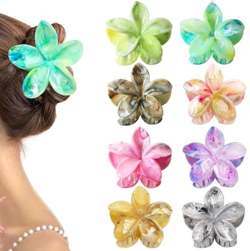 YeahBoom 8 Pezzi Mollette Capelli Donna Grande,Fermagli per Capelli a Fiore,Pinze per Capelli Fiori Clip Artiglio,Antiscivolo Plastica Mollette Capelli per Donne e Ragazze Capelli Spessi