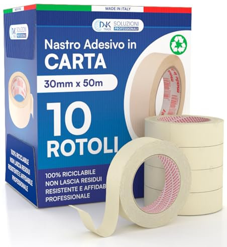 10x Ruban de Masquage 30mm x 50m - Pour Peinture et Masquage - Adhésif Sans Laisser de Résidus - Ruban Papier