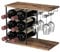 Shinoske Botellero De Mesa para 6 Botellas, Botellero de Vino apilable de Metal, Botellero Madera Independiente de 3 Niveles con Colgador para Copas de Vino, para Cocina Comedor Bar, Marrón Rústico