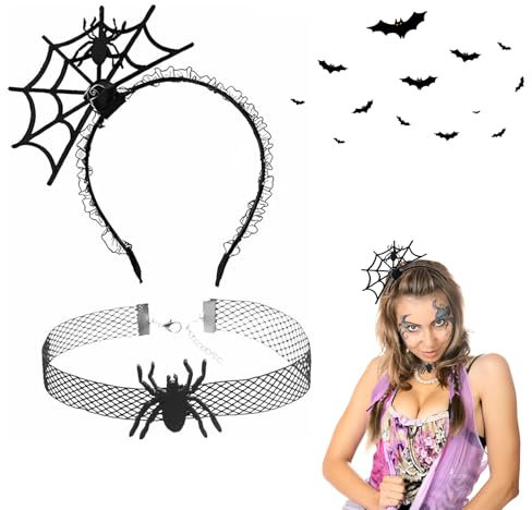 SoeUyd 2 Pièce Halloween Serre-Tête, Accessoires Araignée Halloween, Bandeau Halloween, Ensemble de Collier et Bandeau D'araignée D'Halloween pour Halloween Bal Masqué Effrayant Fête Rave Adulte
