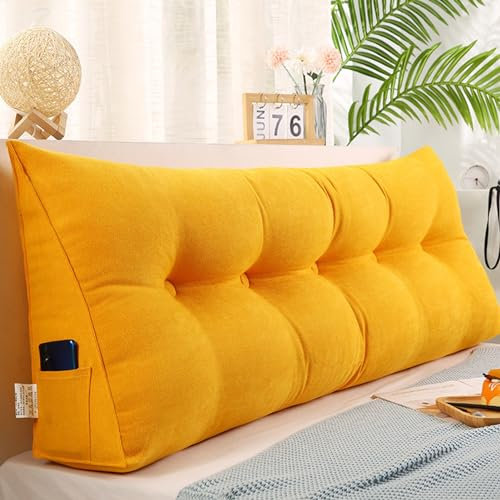 ZF YLYH Kissen Bett Rückenkissen Lesekissen für Bett Rückenlehne Kissen Rückenpolster Abnehmbar Bequemes Lendenkissen Sofa Rückenkissen Keilkissen mit Tasche(Yellow,80 * 50 * 20cm)