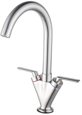Kitchen Tap Dual Lever Single Hole Brass Brushed Nickel Kitchen Sink Mixer Tap with UK Standard Fittings, Eovem