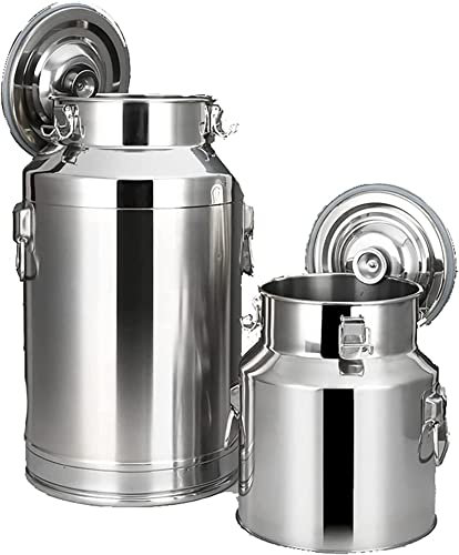 CASEGO Milk Jugs 201 Stainless Steel Airtight Milk Can - 5L-58L Milk Pail Wine Pail/Airtight Storage Canister Milk Transport Can with Carry Handle (5L)
