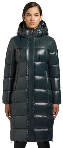 khujo Damen Steppmantel angesagte lange Winterjacke aus shiny glänzendem Material Shane2-YM Hydro Green Gr. M