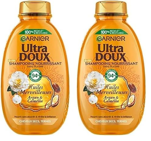 Garnier Ultra Doux Shampooing Nourrissant huile d'argan camélia 300 ml (Lot de 2)