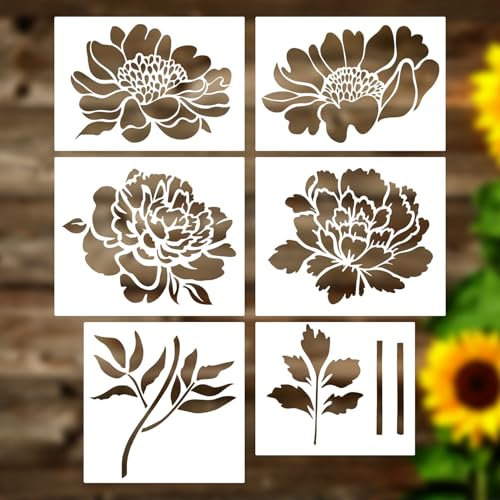 6pcs Garden Fence Large Flower Stencils on Wood, Wall Stencils Flower Paint Stencils Floral Drawing Templates for Wall Decoration Home Floor Decor