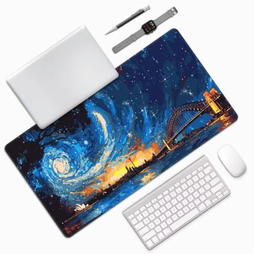 Mauspad XXL Blau Mauspad 800x400x3 mm, Gaming Mousepad XXL Mauspad Nachtansicht Schreibtischunterlage, Wasserdicht Mouse Pad Groß rutschfeste Unterseite Desk Mat Gaming Zubehör für Office Home M165