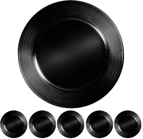 Murago - 6er Set Platzteller ca. 33cm Kunststoff schwarz - glänzende Unterteller Untersetzer für Teller Dekoteller Kerzenteller Dekoration für Hochzeit Tischdeko