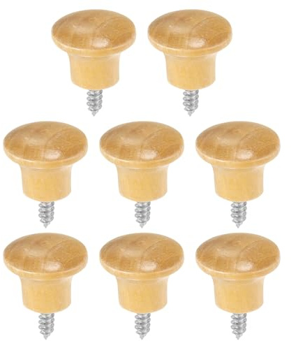 sourcing map Runder Schubladenknauf aus Holz, 2,3 x 1,8 cm, selbstschneidender Massivholzgriff, runder Schrankknauf, Pilzform, Holzknöpfe für Möbel, Kommode, Kleiderschrank, Holzfarbe, 8 Stück