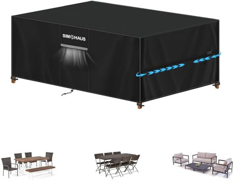 SIMPHAUS Housse Salon de Jardin,Housse Table Exterieur Impermeable,Housses pour Mobilier de Jardin avec Grilles D'aération,Anti-UV 420D Oxford Tissu Housses de Canapés de Jardin 180x100x75cm