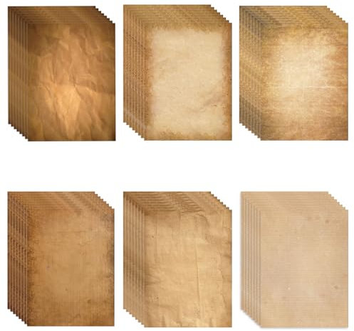 48PCS Vintage Briefpapier Altes Papier Urkundenpapier A4 Bedruckbar Kalligraphie Papier Beidseitig 100g Mittelalterliches Briefpapier Edles Altes Briefpapier für Landkarte Kommunion Tagebuch Journal