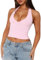 OYIGELZ Damen Tank Top Sexy Y2K Slim fit Oberteile Klassischer Schnitt Basic Shirt Tiefer V Ausschnitt Sommer Ärmellose Neckholder Crop Tops(Hell Rosa-T1,XL)