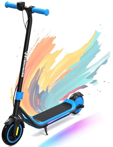 EVERCROSS E6 Electric Scooter for Kids, 7 Lightweight E-Scooter for Ages 6-12, Electric Scooter with A Range of Up to 20 km and 7-Color Lights, 3 Speed Modes (8, 12, 16 km/h)