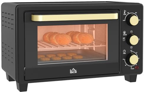 HOMCOM Mini horno 16 L 1400W Mini horno 100-230℃ Temporizador de 60 min., con rejilla grill y bandeja de horno, horno para pizza con asa de bandeja, bandeja recogemigas negro