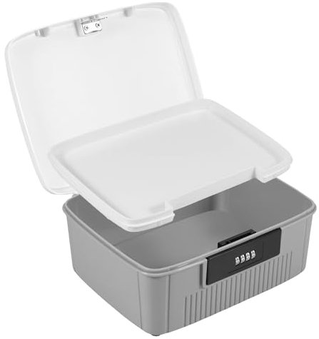 GWCYMYD Boîte de rangement verrouillable à 2 couches - Serrure à combinaison à 4 chiffres - 25 x 20 x 10 cm - Avec plateau amovible - Empilable - Boîte de fermeture portable pour la maison, l'école