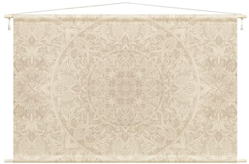 micasia Wandteppich Spirituell Stoffbild inkl. Holzstäbe & Seile Wanddeko - Made in Germany - Mandala Aquarell beige Wohnzimmer Schlafzimmer Wandbehang 1588 (185x125cm)
