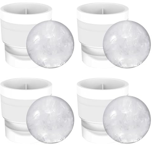 Satiskid 4 Stück XXL 6cm Silikon Eiskugelform für Whiskey, Rund Eiswürfelform Kugel BPA Frei, Wiederverwendbare Ice Ball Maker für Bier Cocktail Whisky Wein und Getränke, Zuhause und Party Verwendung