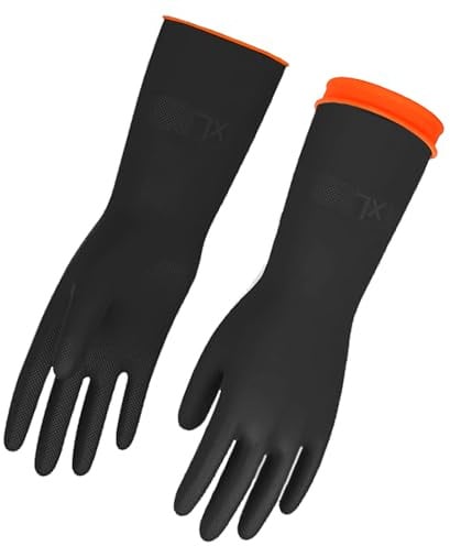 XWGKLN Rubber Gloves, Long Heavy Duty Rubber Gloves, Large Reusable Black Safety Work Gloves, Waterproof Work Gloves, Resist Strong Acid, Alkali and Oil, Non-Slip, 1 Pair (XL-13.4)