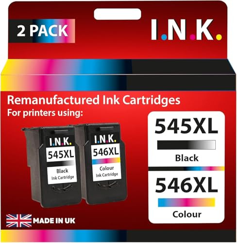 I.N.K. Remanufactured Canon PG-545 XL/CL-546 XL InkJet Cartridges 2 Pack Black & Colour Compatible with iP2850, MG2550S, MG2555, MG2555S, MX495, TR4550, TR4650, TR4651, TS3355, TS3450, TS3452