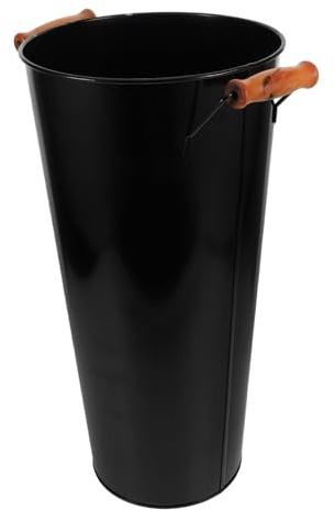 Iron Firewood Bucket with Carry Handle, 40cm Black | Indoor and Outdoor Charcoal Storage Container, Decorative Safety-Focused Log Organiser for Fireplace Use