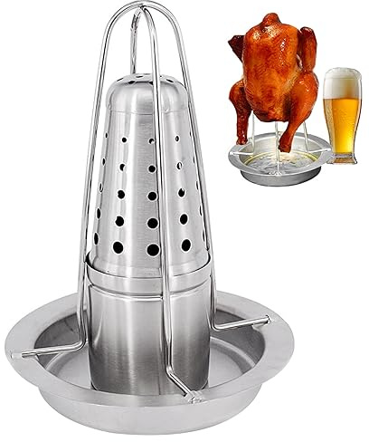 Whyzsjnclg Bierdosen-Hähnchenhalter für Grill, Bierdosen-Hähnchenständer, Edelstahlhalter für Grill, Räucherofen, mit Aromabehälter, Spülmaschine, Hintern
